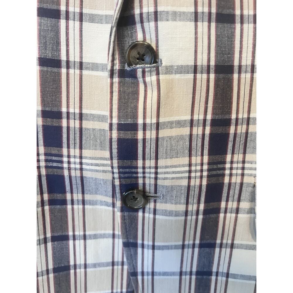 Banana Republic Mad Men Plaid Blazer 38S Tailored Slim Fit Navy Red Gold Lining - Picture 6 of 16